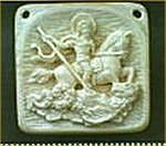 The microscopic bone Icon `Saint George Victorius and the Dragon` in Russian style