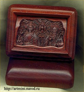 Religious sculpture transformer Box with Icon `Holy Trinity`.